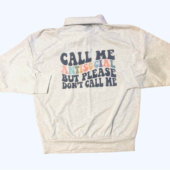 Antisocial mental health graphic quarter zip raglan pullover sweatshirt small - Picture 7 of 10